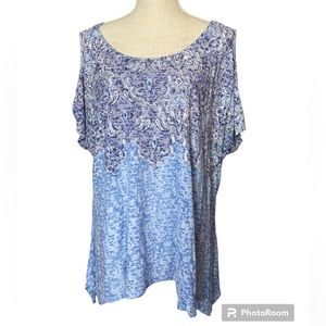 Autograph Cold Shoulder Blue Pattern Shirt